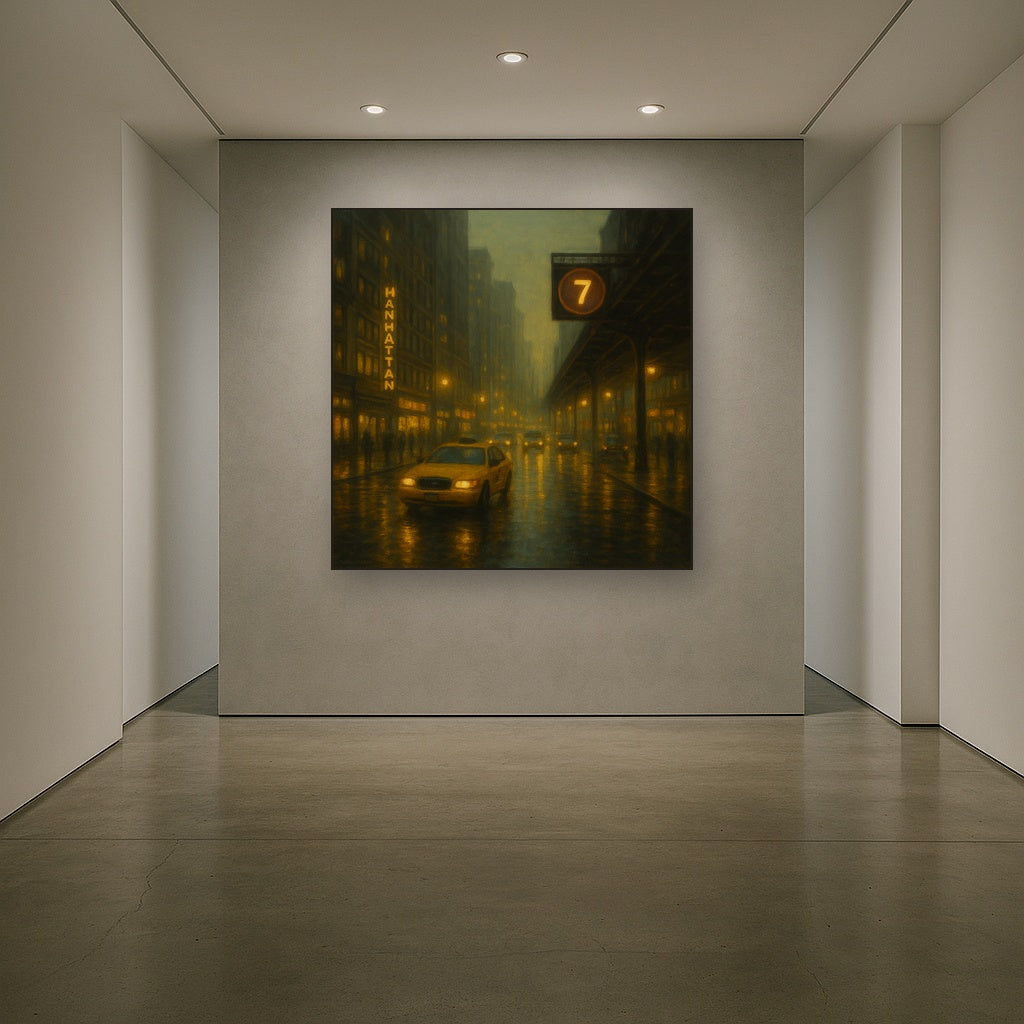 Rain-Drenched Manhattan Avenue Lights No. 7 Oil Painting - View 5