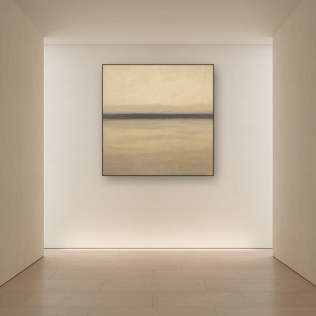 Raw Limestone Horizon & Washed Linen No. 13 Oil Painting Staged in Bright Entryway and Hallway Gallery Wall, Hand Painted Fine Art on Linen