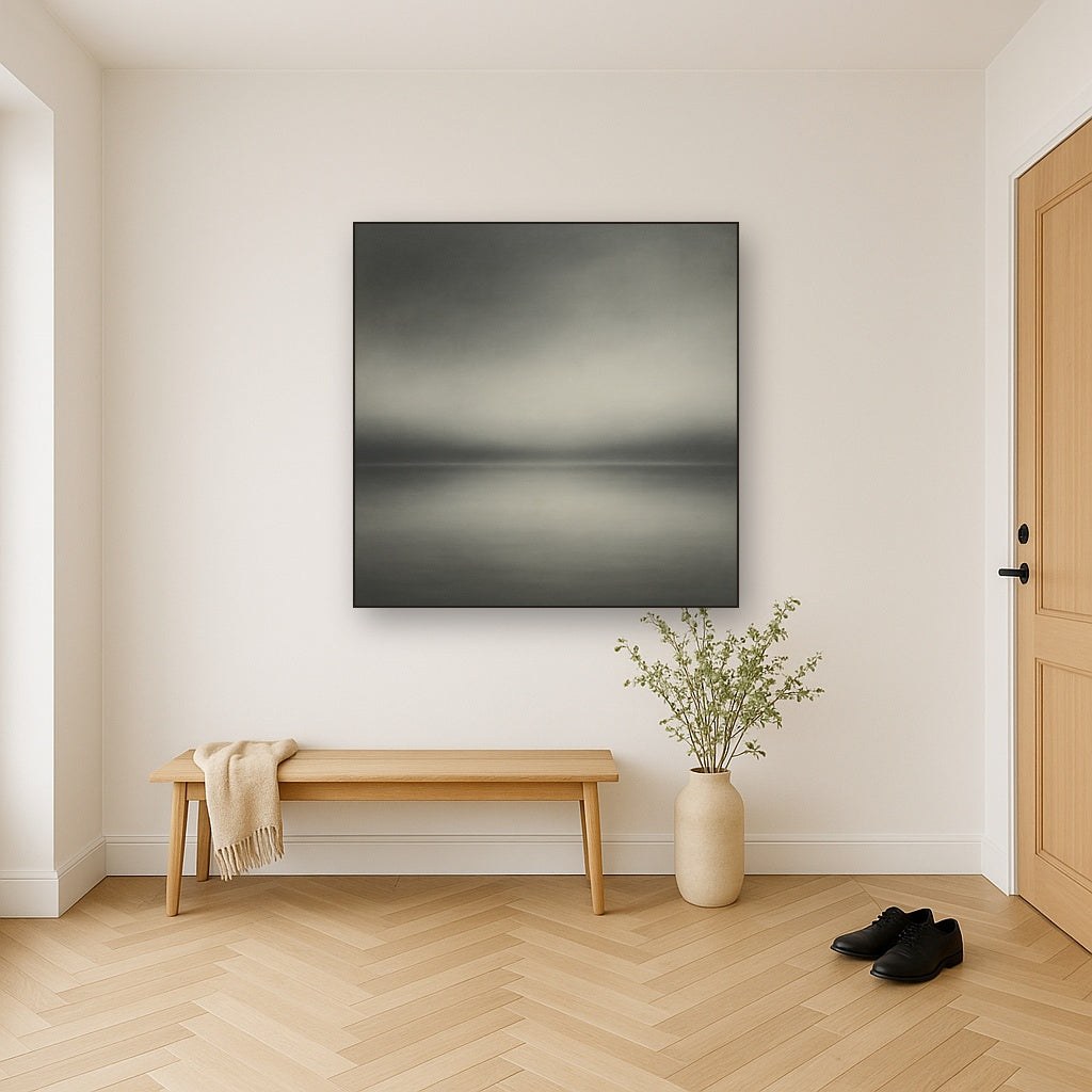 Monochrome Charcoal Drift & Soft Sfumato Horizon No. 21 Oil Painting - View 5
