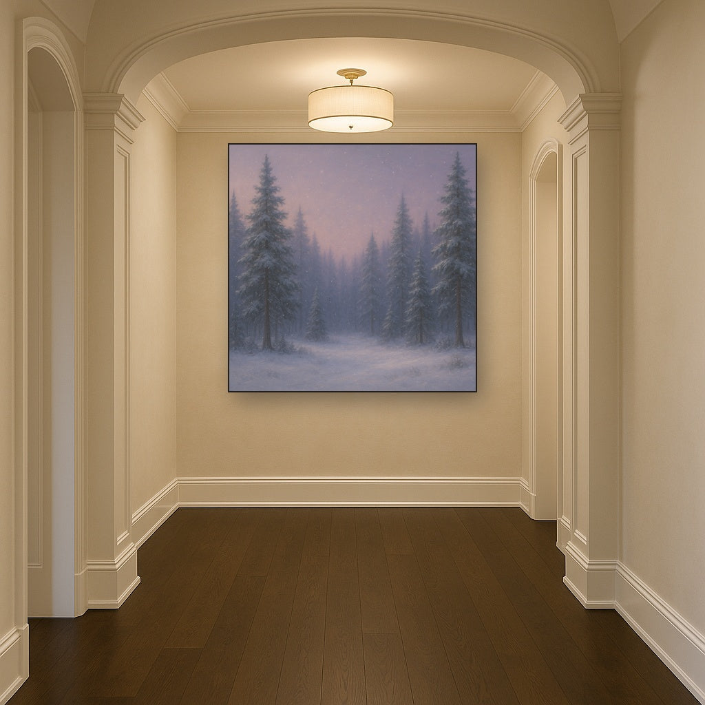 Quiet Pine Forest in Gentle Twilight Snow Oil Painting - View 5