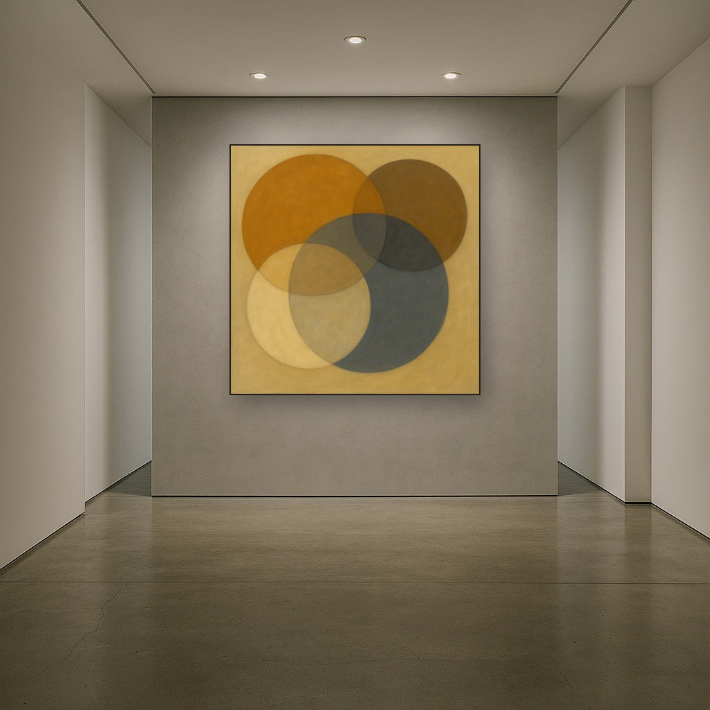 Intersecting Discs in Burnished Ochre & Slate No. 4 Fine Art Oil Painting - View 5
