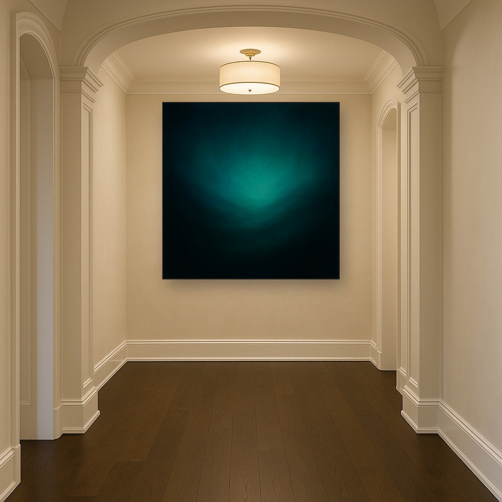Midnight Teal & Deep Malachite Gradient Oil Painting - View 5