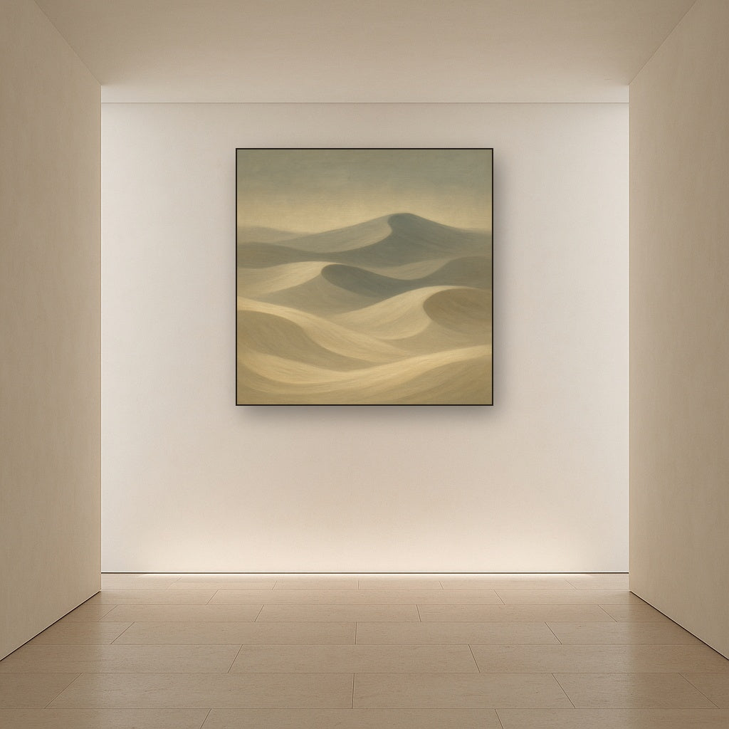 Monochrome Sand Dune Contours & Pale Slate No. 17 Oil Painting Staged in Bright Entryway and Hallway Gallery Wall, Hand Painted Fine Art on Linen