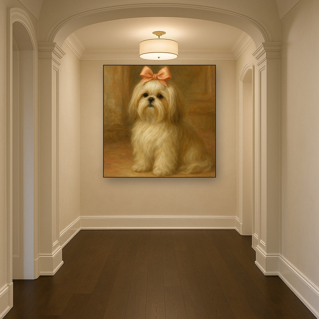 Sweet Shih Tzu with Silk Bow in Parlor No. 9 Fine Art Oil Painting - View 5
