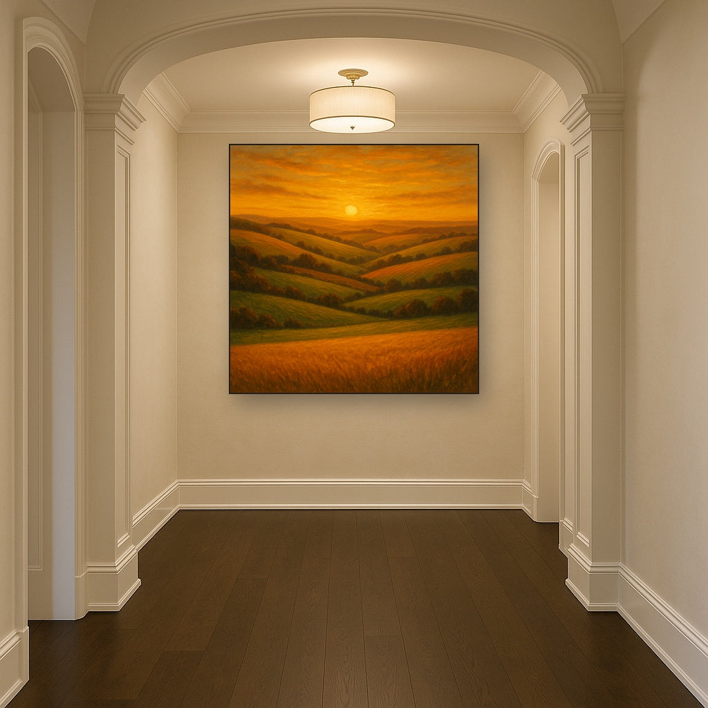 Rolling Pastoral Hills in Warm Golden Sunset No. 10 Fine Art Oil Painting - View 5