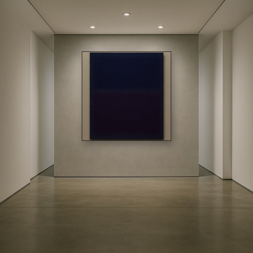 Deep Indigo & Midnight Plum Ambient Field No. 24 Oil Painting Staged in Bright Entryway and Hallway Gallery Wall, Hand Painted Fine Art on Linen