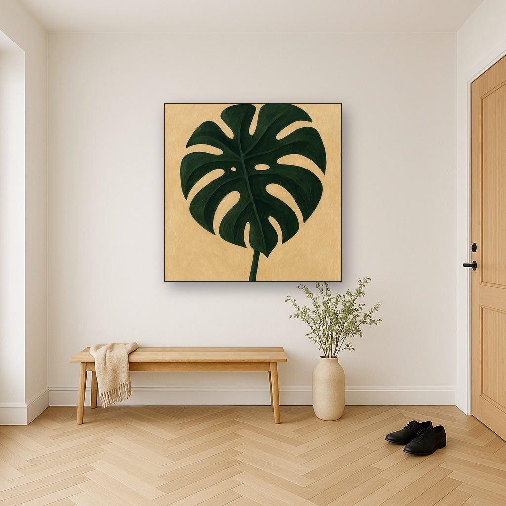 Biophilic Monstera Silhouette Oil Painting - View 5