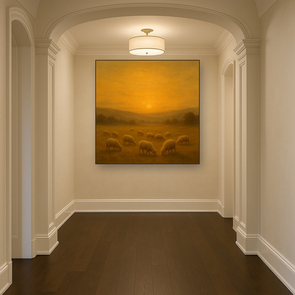 Sunset Grazing Flock in Golden Valley No. 9 Oil Painting - View 5