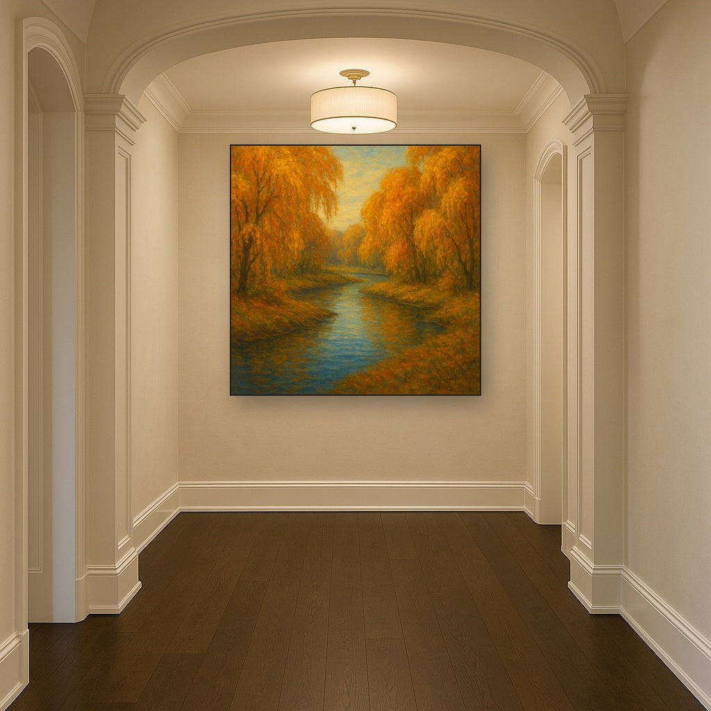 Tranquil River through Autumn Willow Woods No. 7 Fine Art Oil Painting - View 5