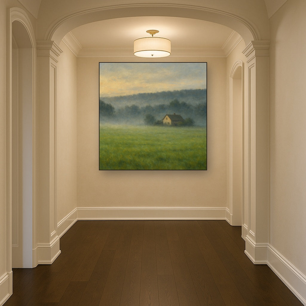 Misty Morning Pasture with Distant Wooded Ridge No. 8 Fine Art Oil Painting - View 5