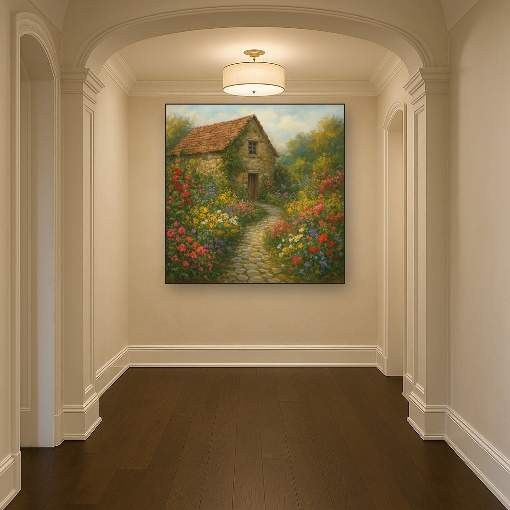Rustic Stone Cottage Path with Wild Garden Blooms No. 3 Fine Art Oil Painting - View 5