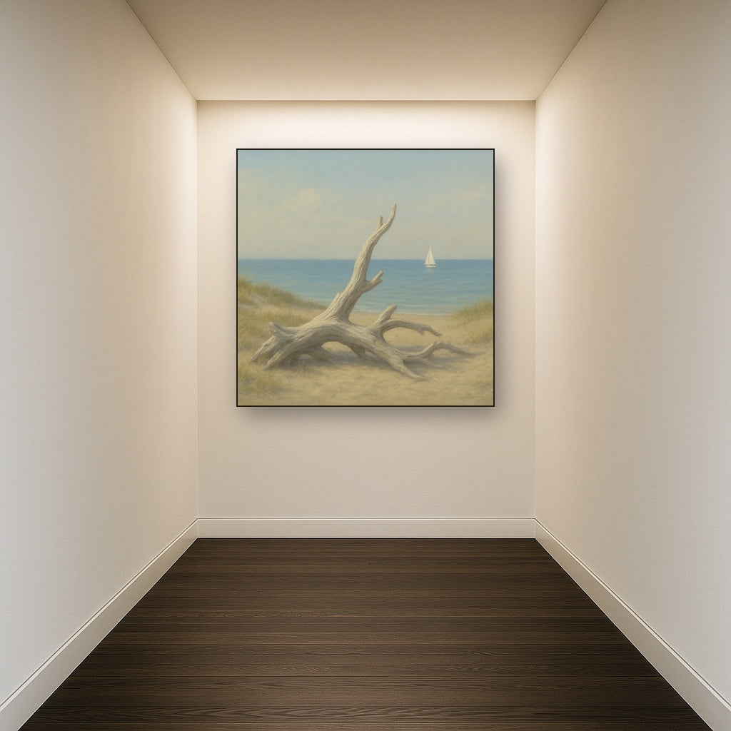 Sun-Bleached Driftwood & Distant Sailboat No. 19 Oil Painting - View 5