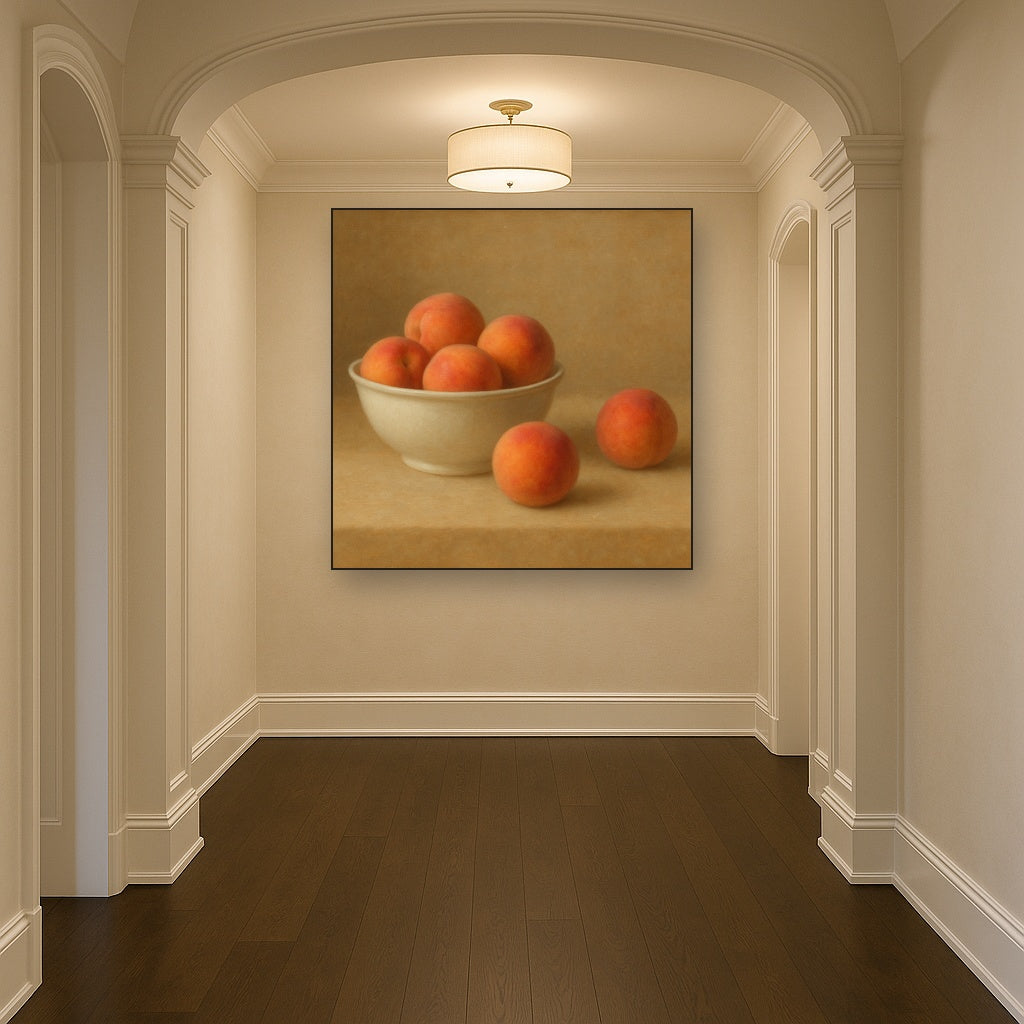 Heirloom Peaches & White Ceramic Bowl Oil Painting - View 5