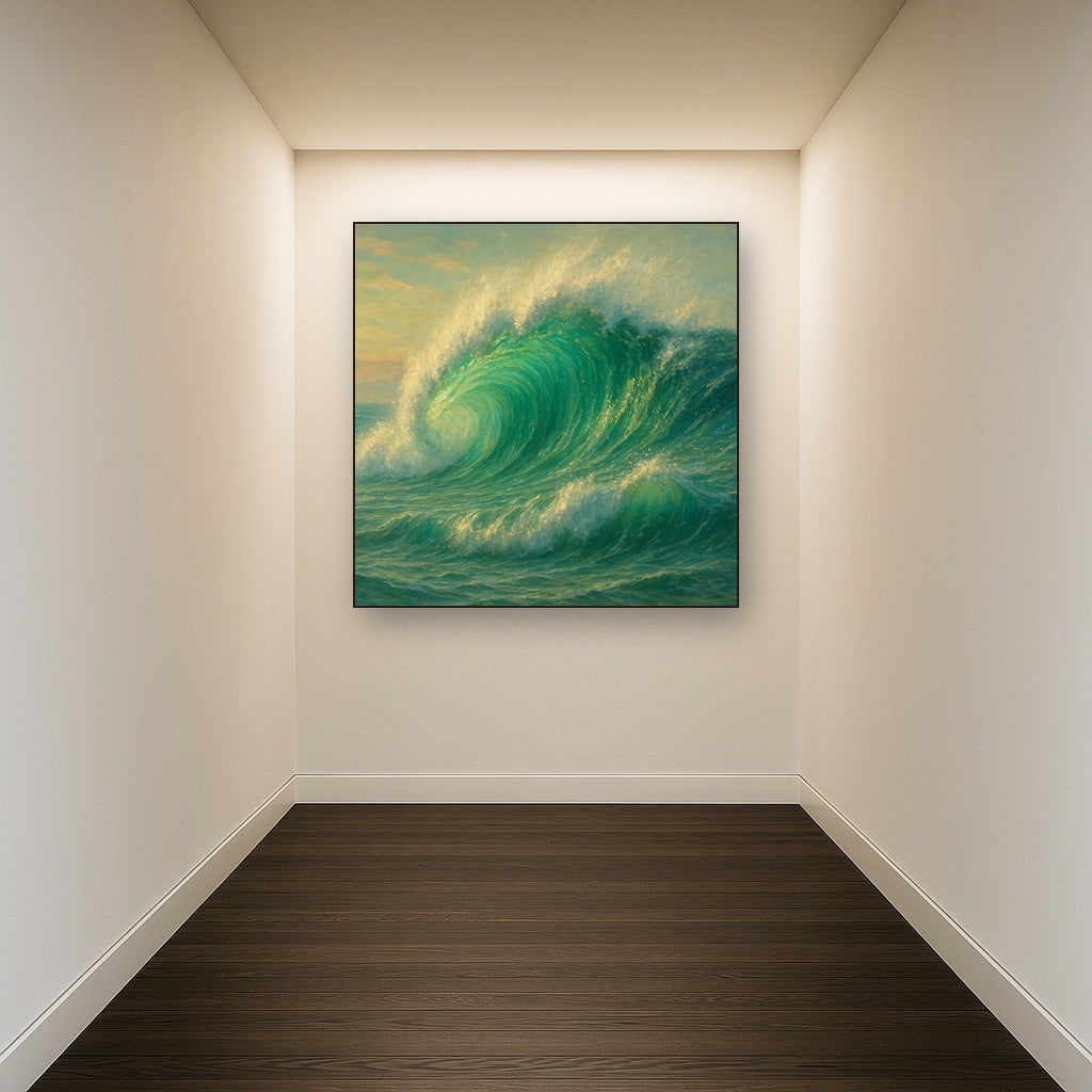 Emerald Breaker Wave in Crystalline Light Fine Art Oil Painting - View 5