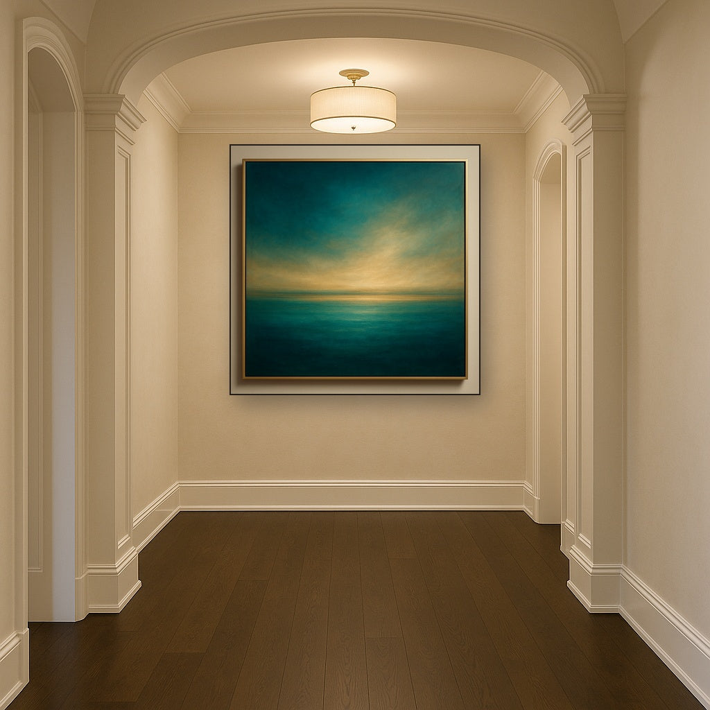 Peacock Teal & Champagne Gold Horizon No. 7 Oil Painting - View 5
