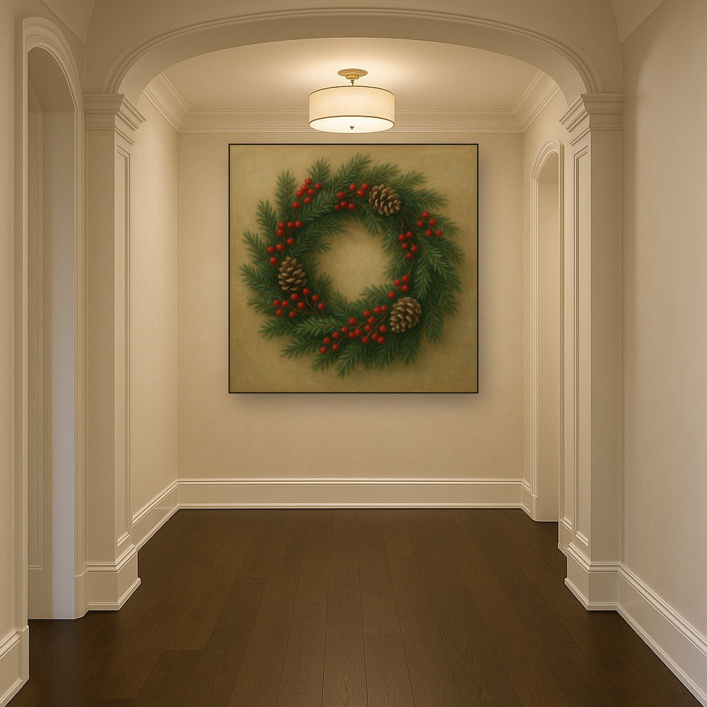 Vintage Holiday Botanical Wreath & Berries No. 7 Oil Painting - View 5