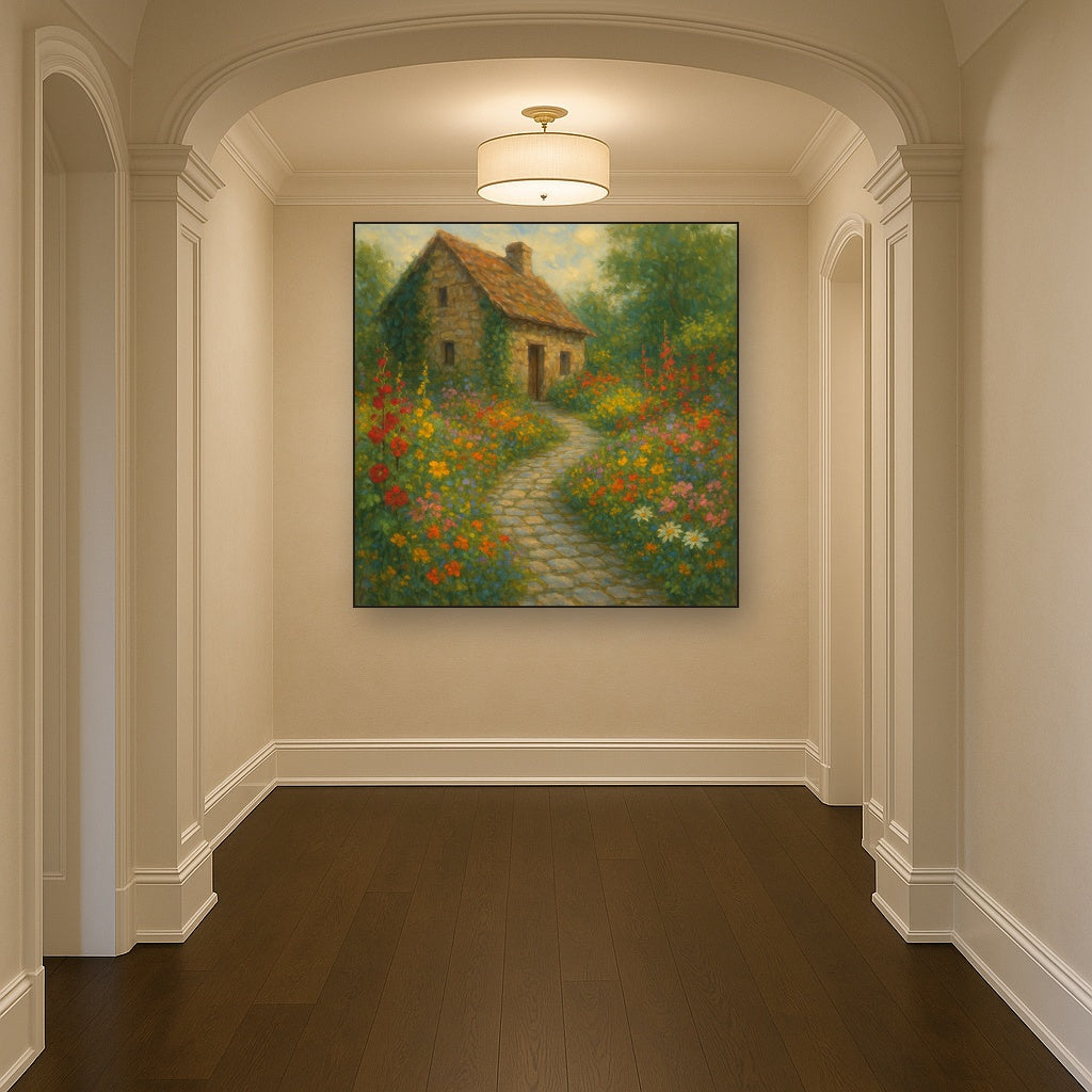 Rustic Stone Cottage Path with Wild Garden Blooms No. 6 Fine Art Oil Painting - View 5