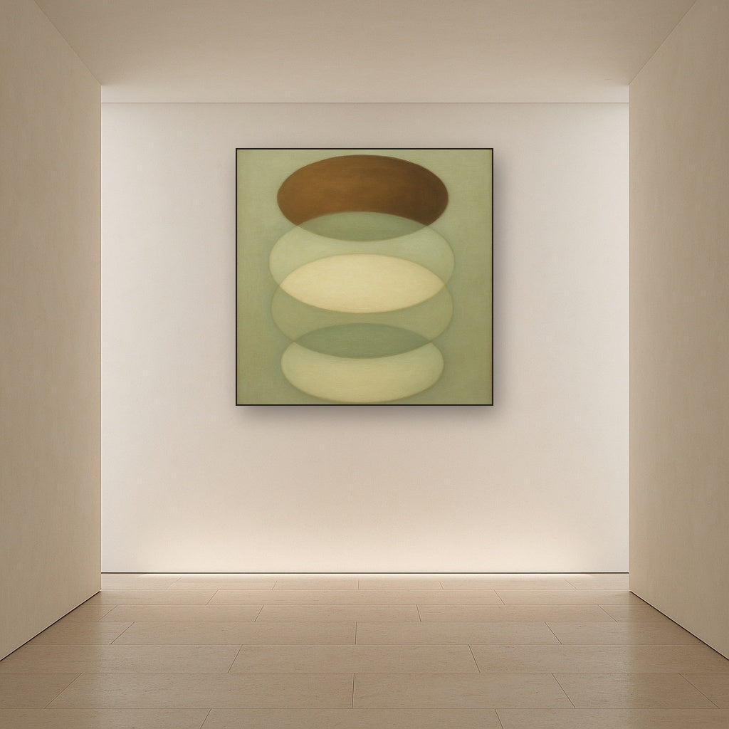 Floating Ellipse Harmony in Walnut & Pale Sage No. 8 Oil Painting - View 5
