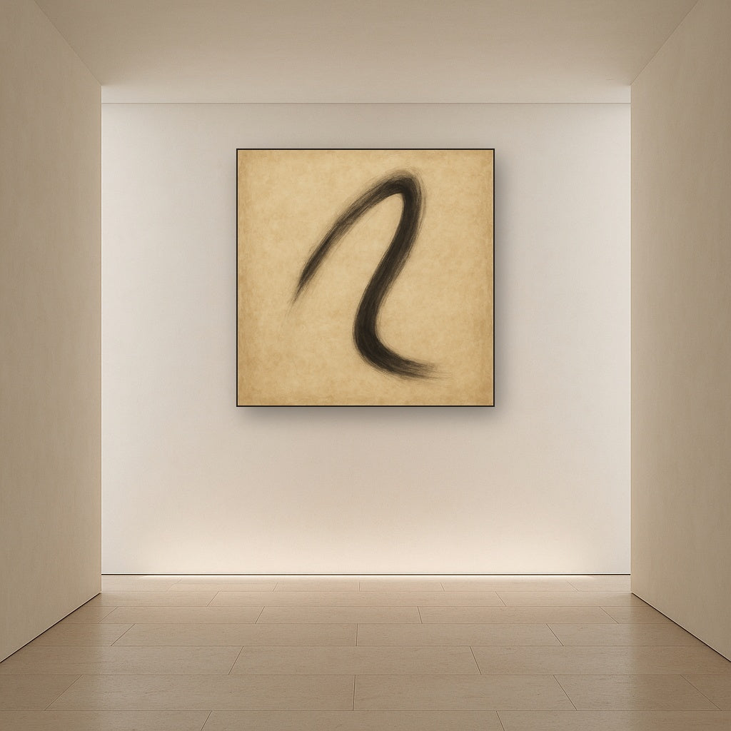 Aged Rice Paper & Charcoal Calligraphic Balance No. 16 Oil Painting - View 5