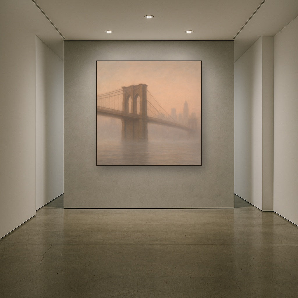 Brooklyn Bridge in Morning River Mist No. 27 Oil Painting - View 5