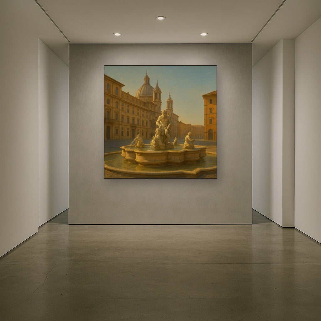 Rome Piazza Fountain in Morning Sunlight No. 2 Oil Painting - View 5