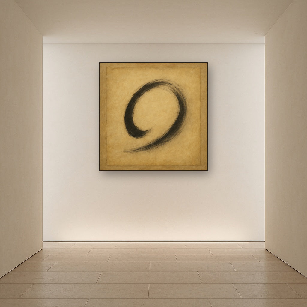 Aged Rice Paper & Charcoal Calligraphic Balance Oil Painting - View 5
