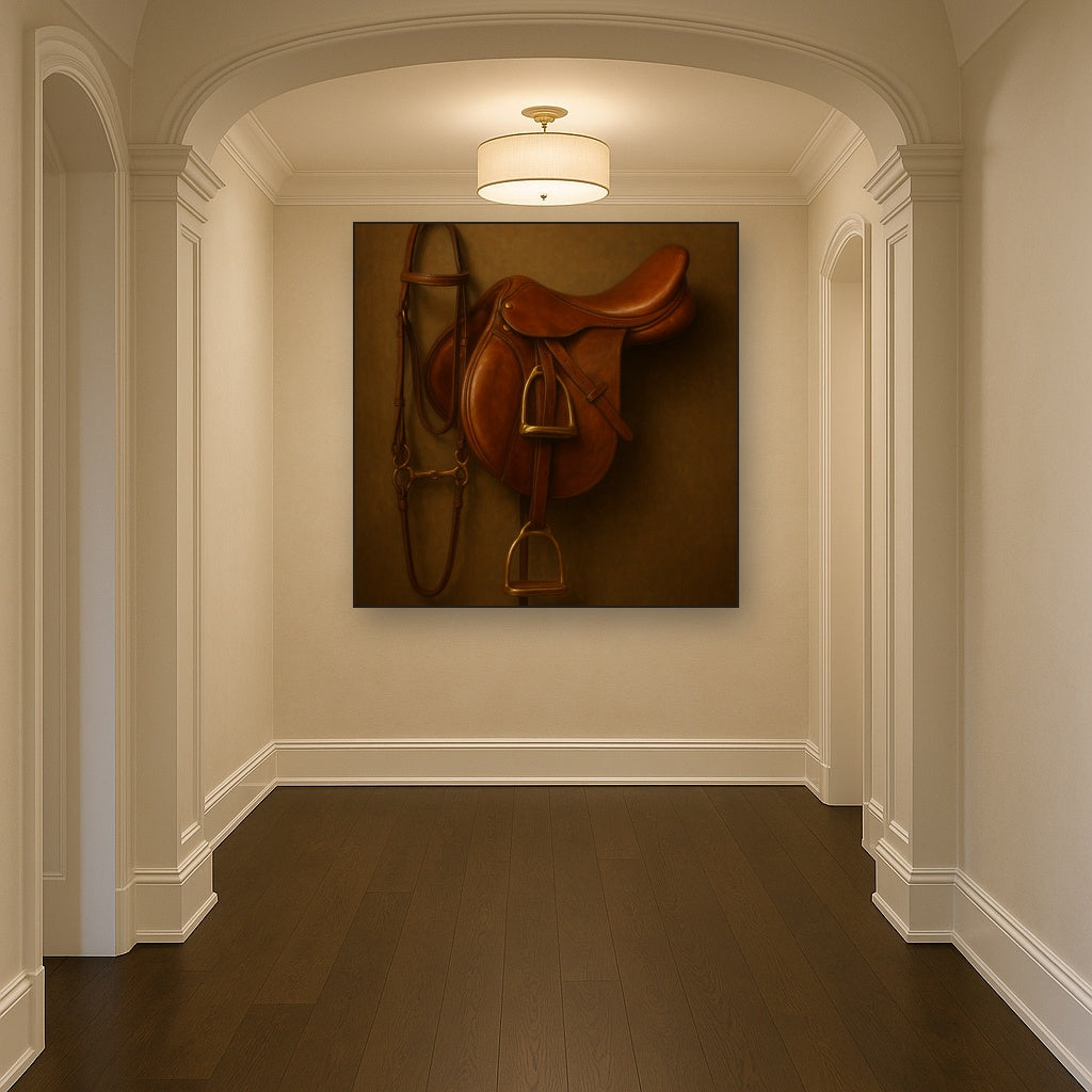 Vintage Bridle & Polished Leather Saddle No. 11 Oil Painting - View 5