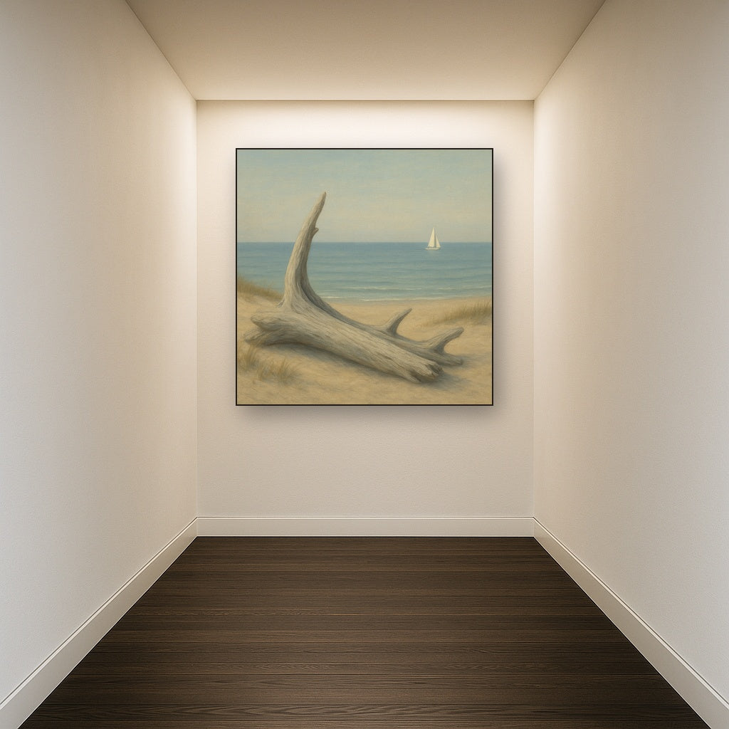 Sun-Bleached Driftwood & Distant Sailboat No. 14 Oil Painting - View 5