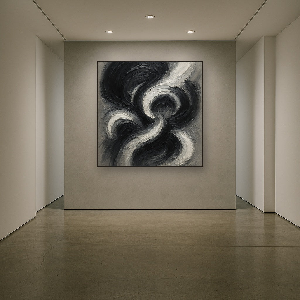 Kinetic Obsidian & Alabaster Abstract Oil Painting - View 5