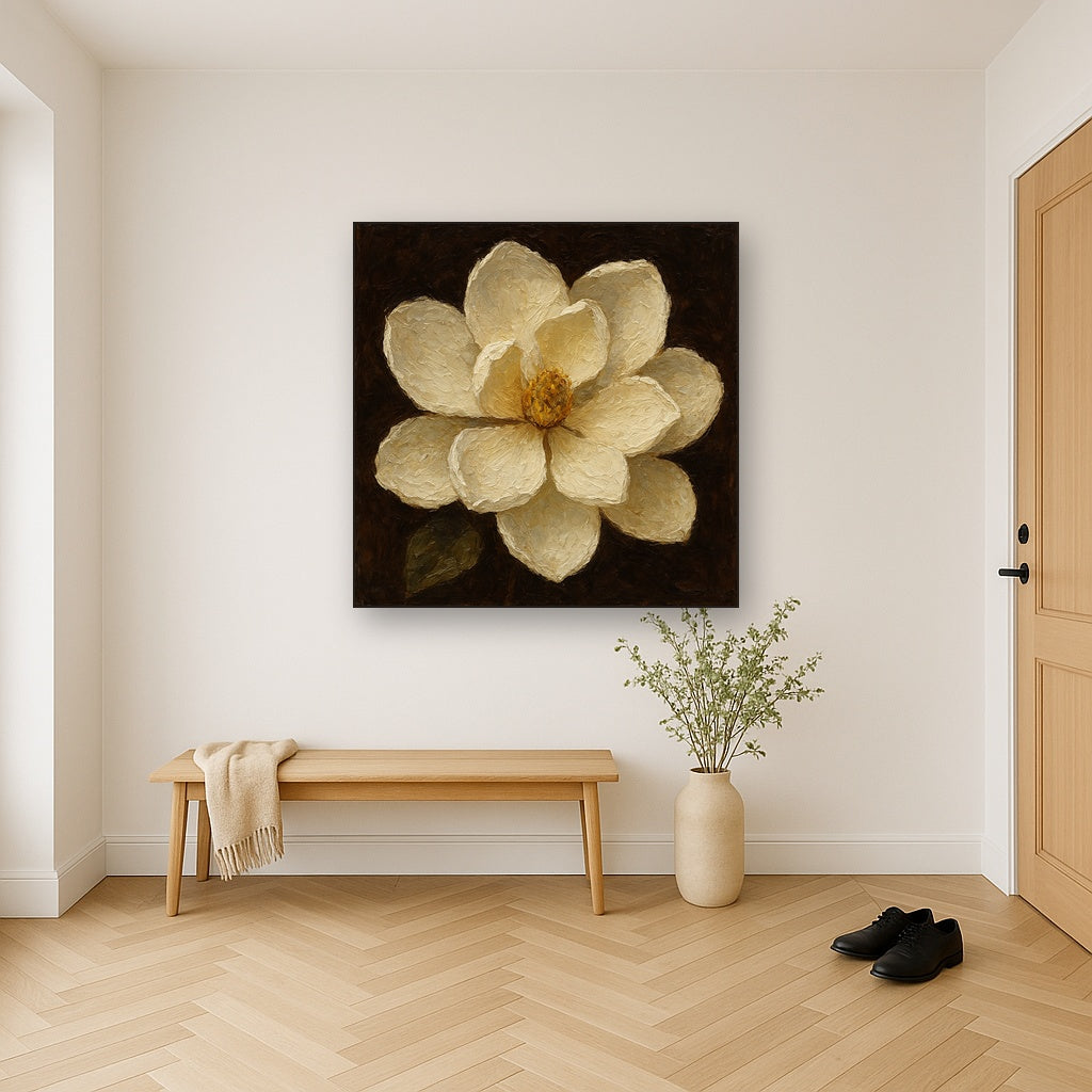 Oversized White Magnolia Blossom Oil Painting - View 5