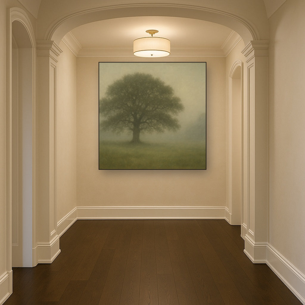 Ancient Solitary Oak in Morning Fog No. 5 Oil Painting - View 5