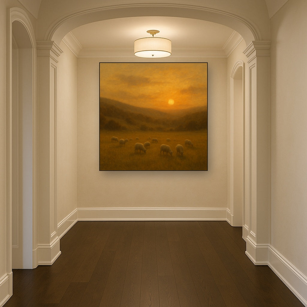 Sunset Grazing Flock in Golden Valley No. 3 Oil Painting - View 5