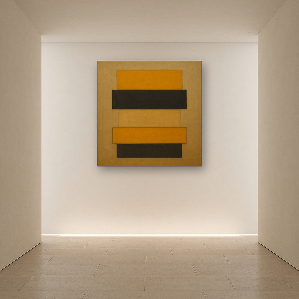Stacked Horizon Blocks in Mustard & Charcoal Oil Painting - View 5