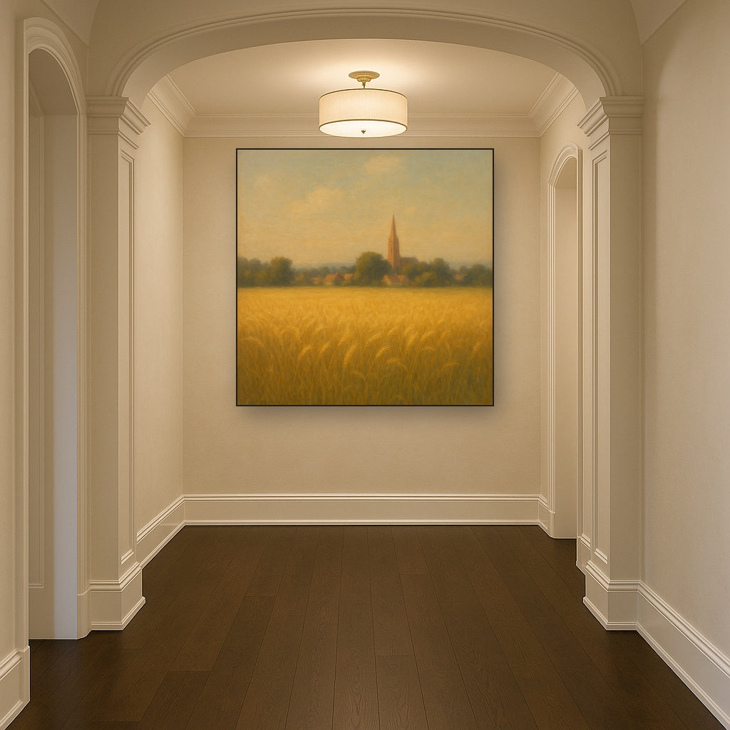 Sun-Drenched Wheatfield & Distant Village No. 2 Oil Painting - View 5