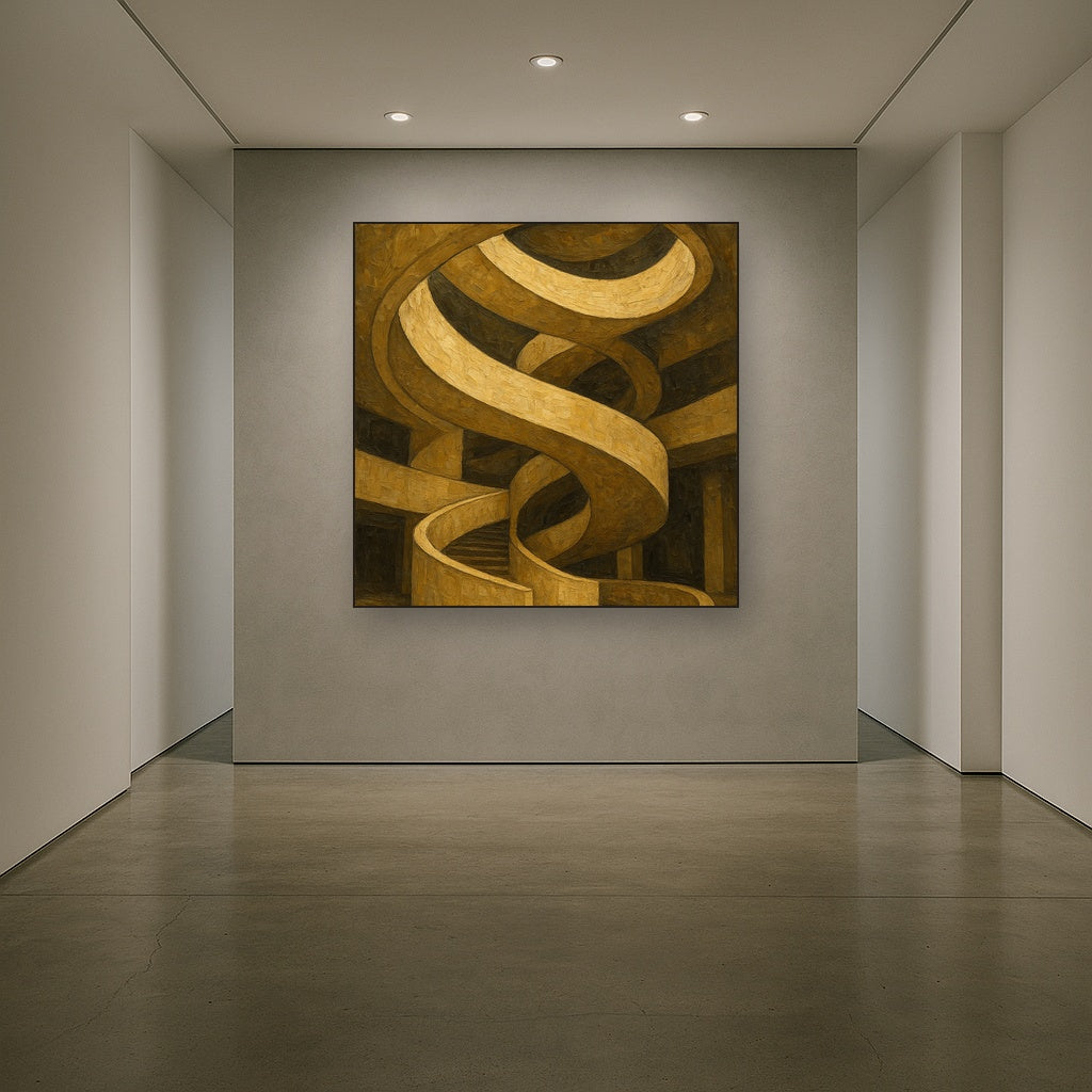 Travertine Spiral Atrium Perspective No. 3 Oil Painting - Styled in Entryway Hallway