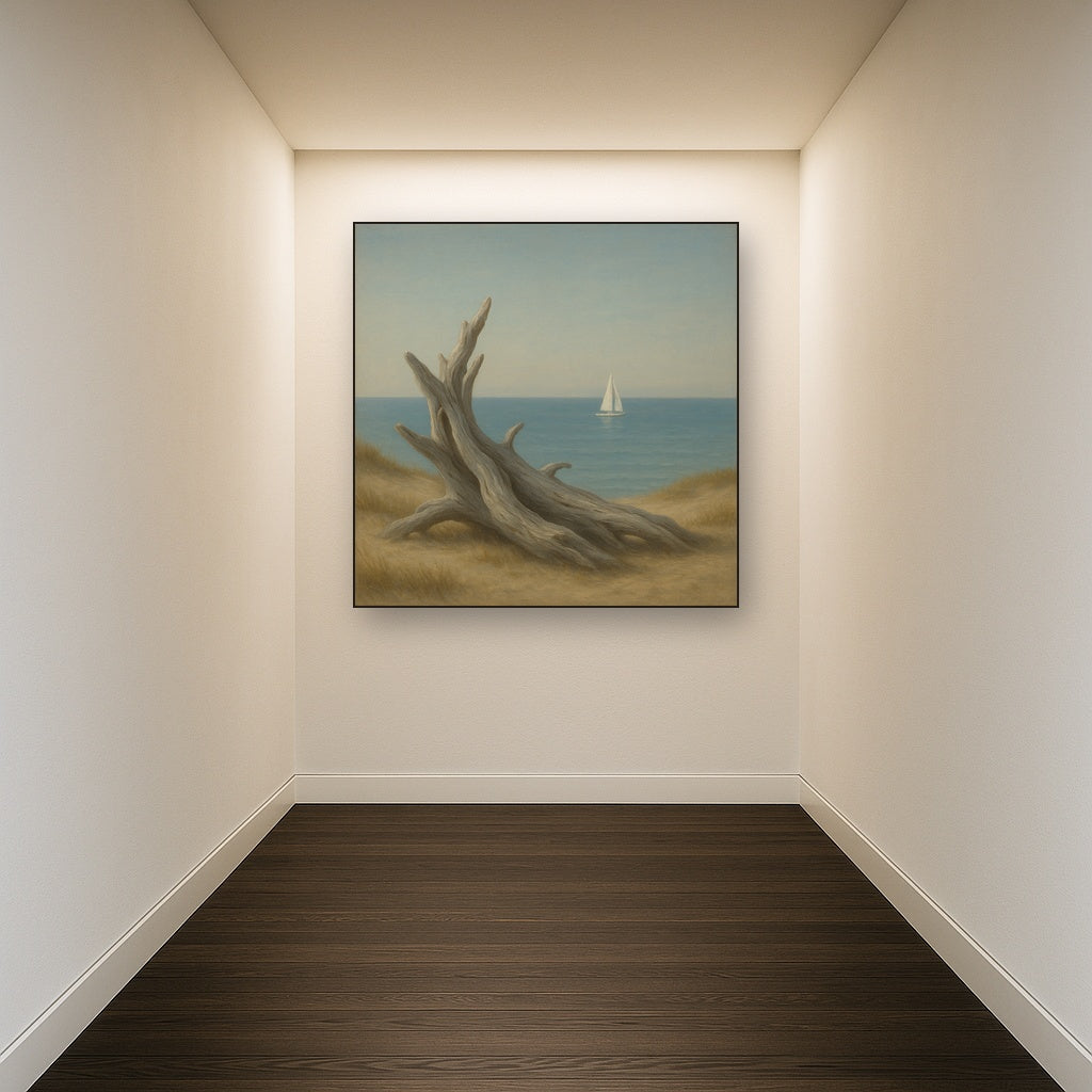 Sun-Bleached Driftwood & Distant Sailboat No. 13 Oil Painting - View 5