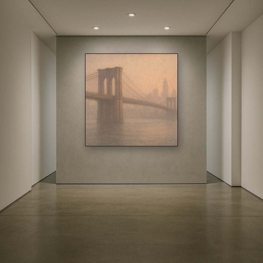 Brooklyn Bridge in Morning River Mist No. 3 Oil Painting - View 5