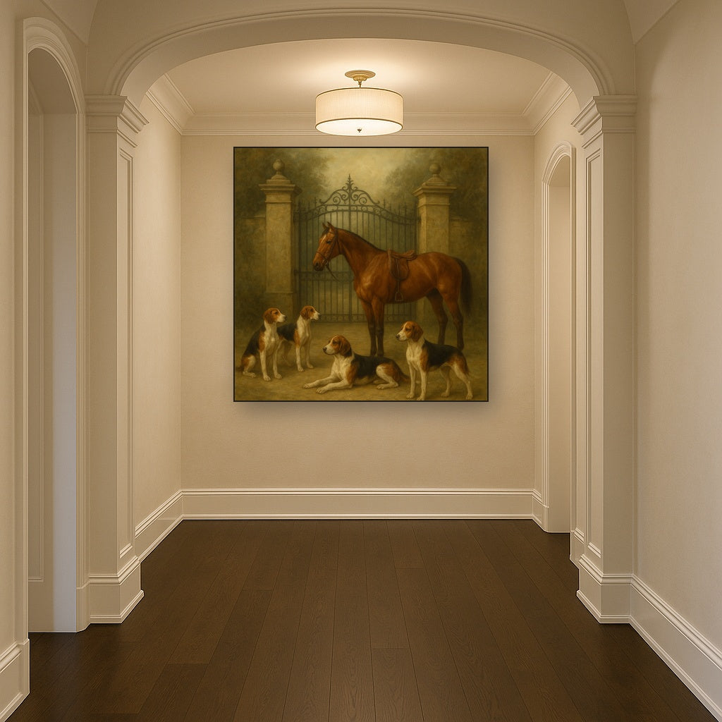 Hunting Hounds & Thoroughbred by Estate Gate Oil Painting - View 5