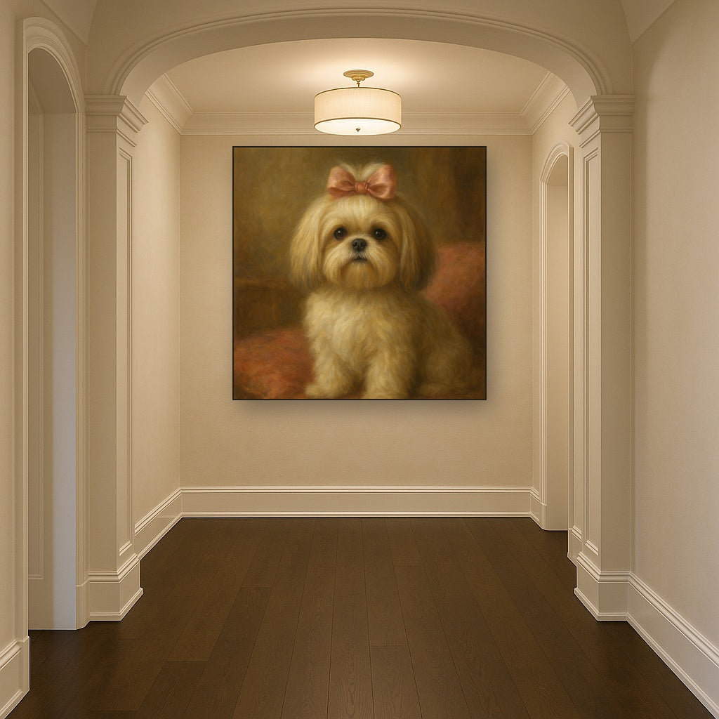 Sweet Shih Tzu with Silk Bow in Parlor No. 5 Fine Art Oil Painting - View 5