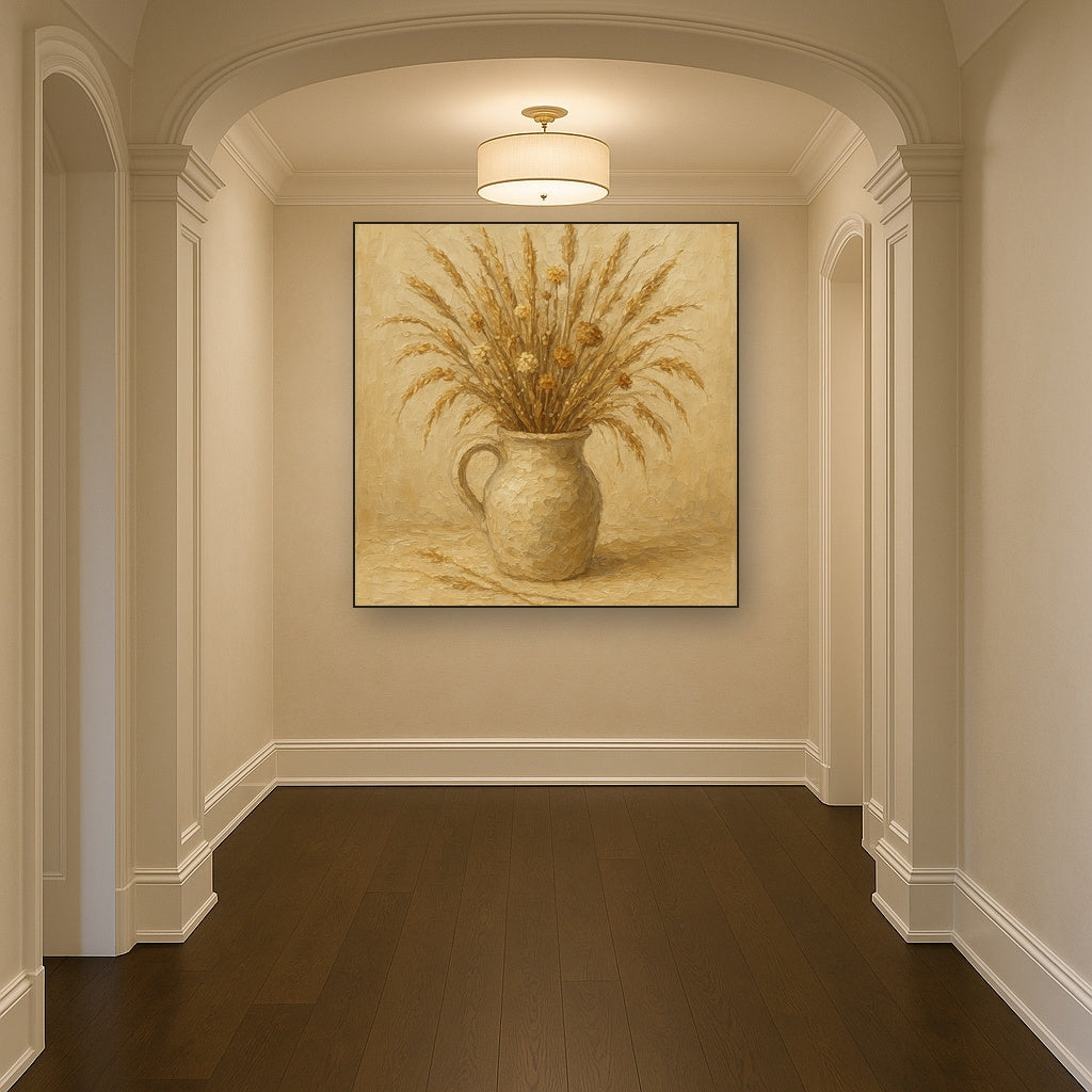 Wild Meadow Botanicals in Neutral Ceramic No. 4 Oil Painting - Styled in Entryway Hallway