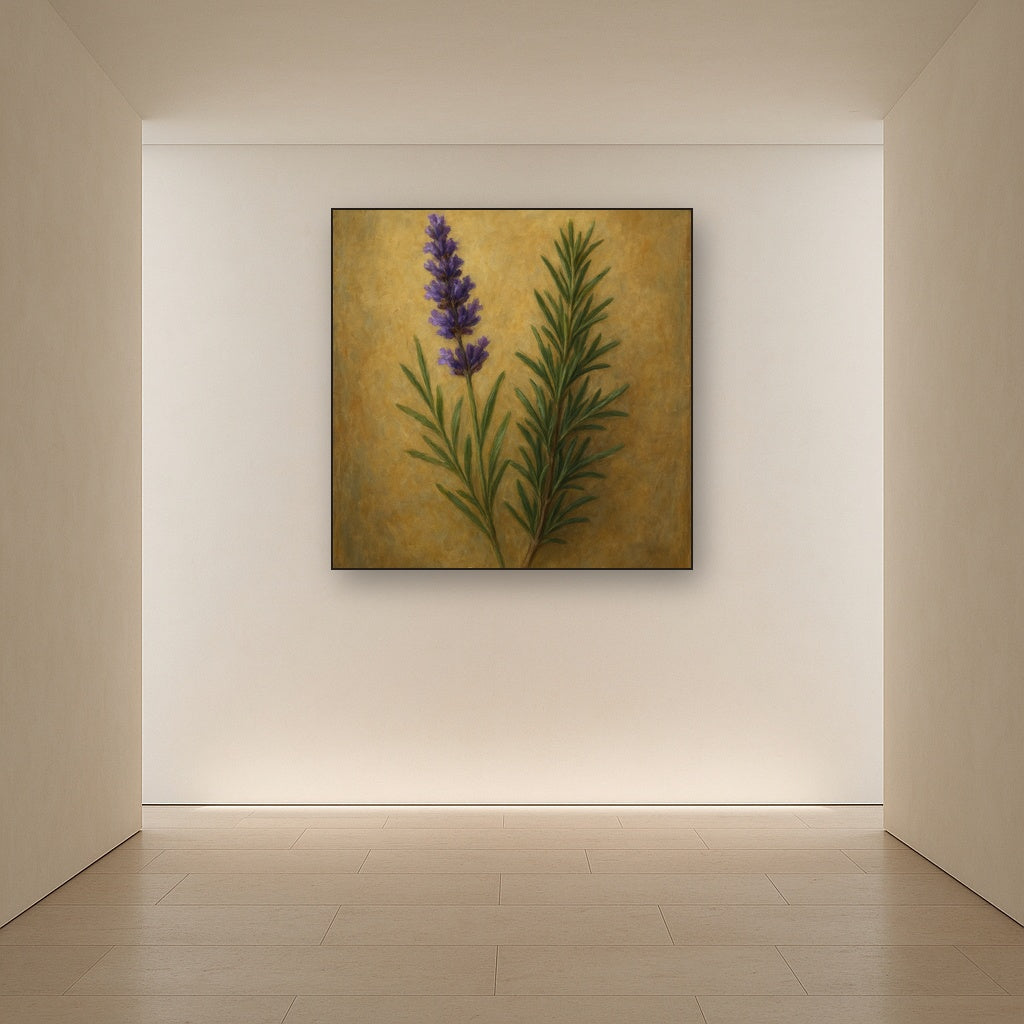 Vintage French Herbarium Lavender & Rosemary Fine Art Oil Painting - View 5