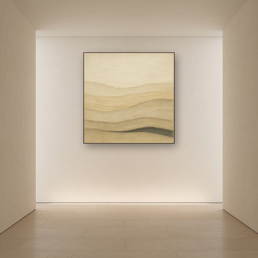 Raw Limestone Horizon & Washed Linen No. 8 Oil Painting Staged in Bright Entryway and Hallway Gallery Wall, Hand Painted Fine Art on Linen