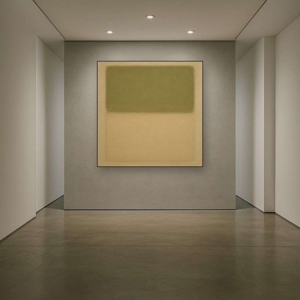 Sage Olive & Pale Sandstone Minimalist Harmony No. 26 Oil Painting Staged in Bright Entryway and Hallway Gallery Wall, Hand Painted Fine Art on Linen