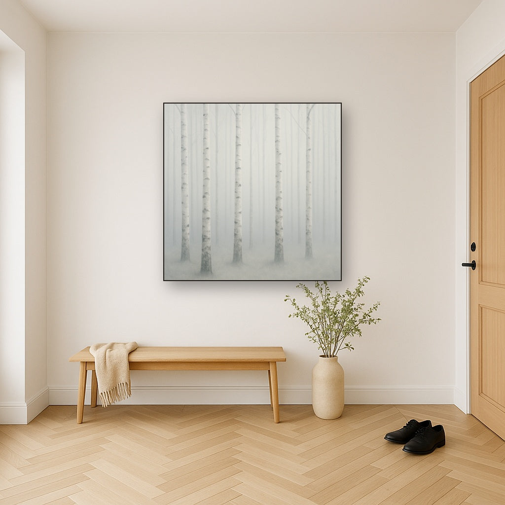 Pale Birch Woodland Silhouette in Whiteout No. 8 Oil Painting - View 5