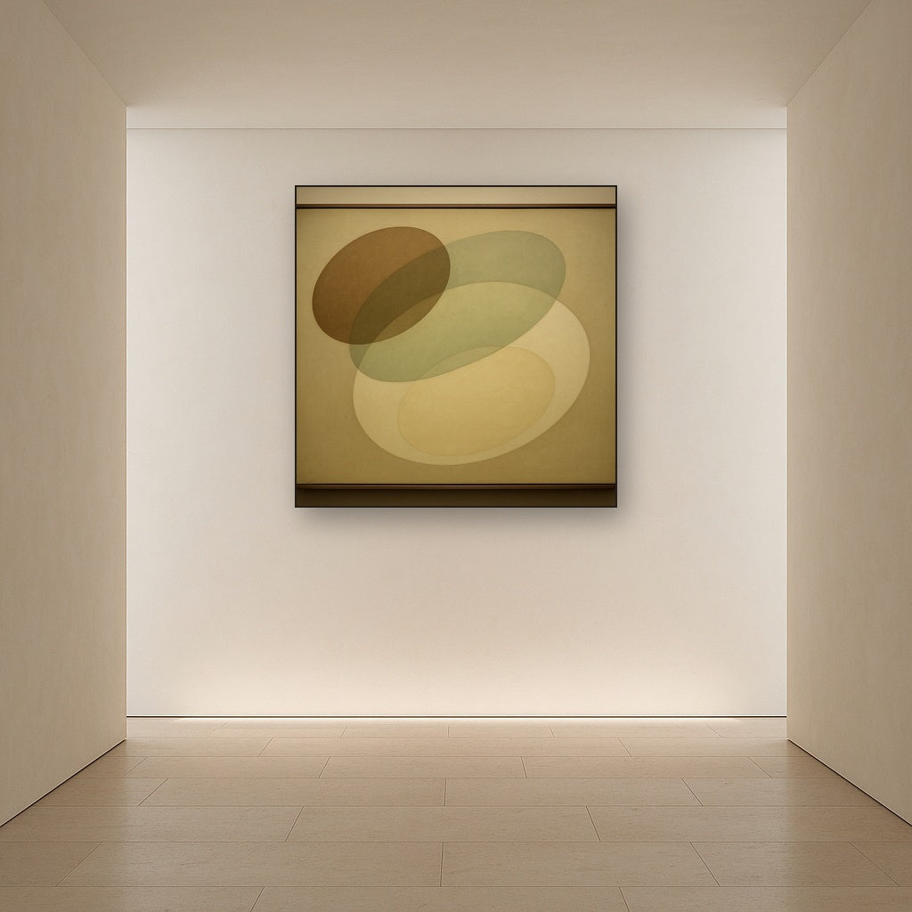 Floating Ellipse Harmony in Walnut & Pale Sage No. 10 Oil Painting - View 5
