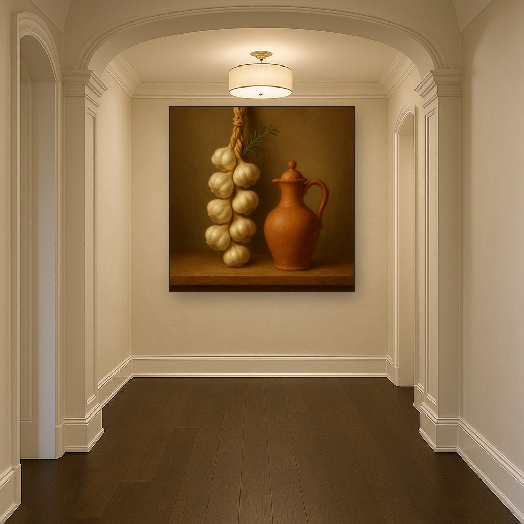 Tuscan Garlic Braid & Terracotta Cruet No. 8 Oil Painting - View 5