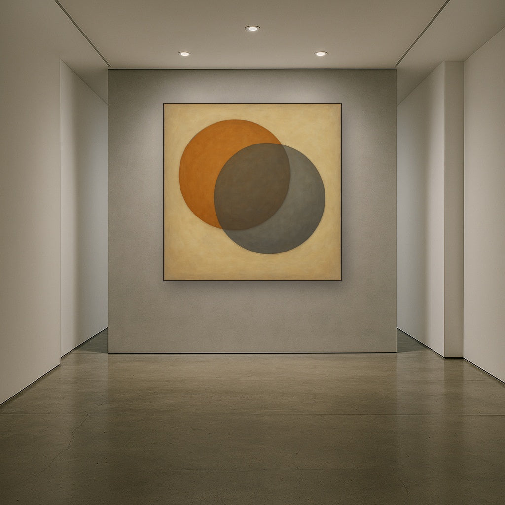 Intersecting Discs in Burnished Ochre & Slate No. 12 Fine Art Oil Painting - View 5