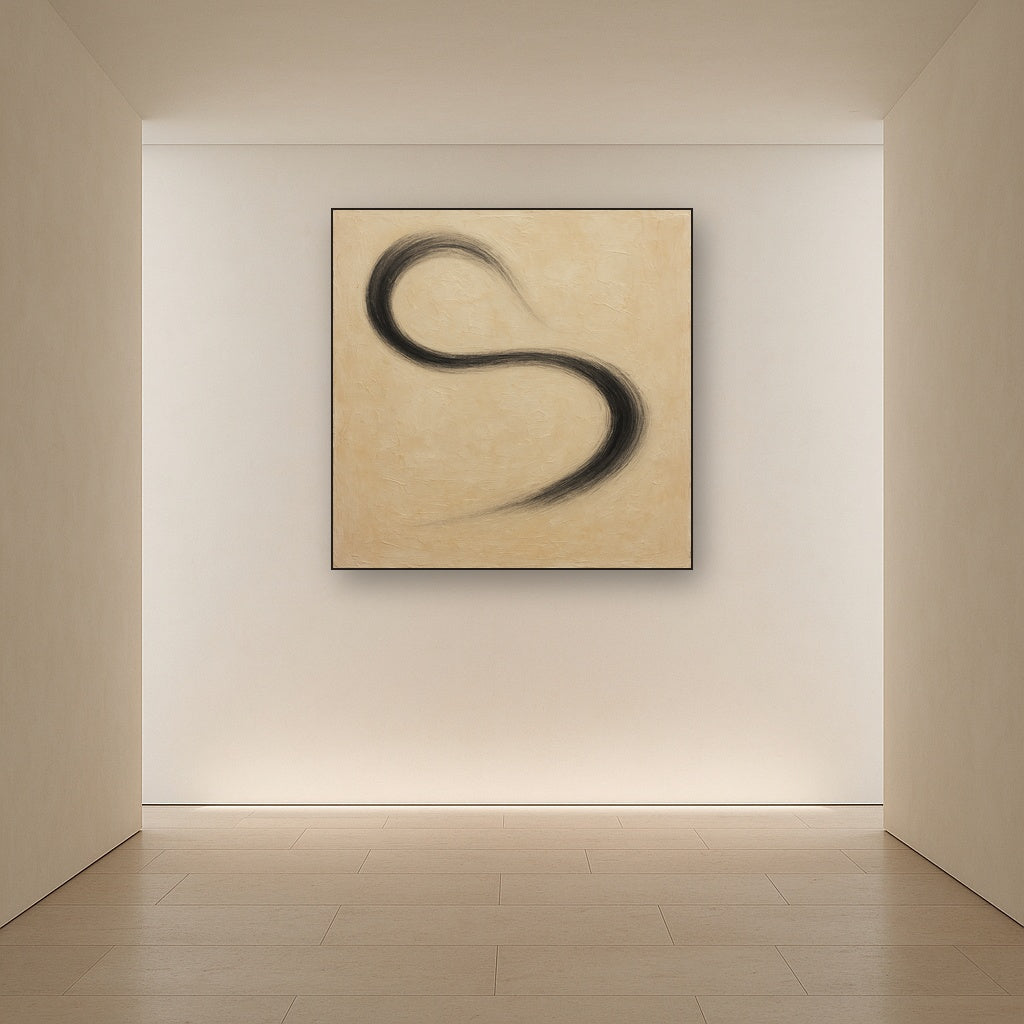 Subtle Linear Flow Minimalist Oil Painting - Styled in Entryway Hallway