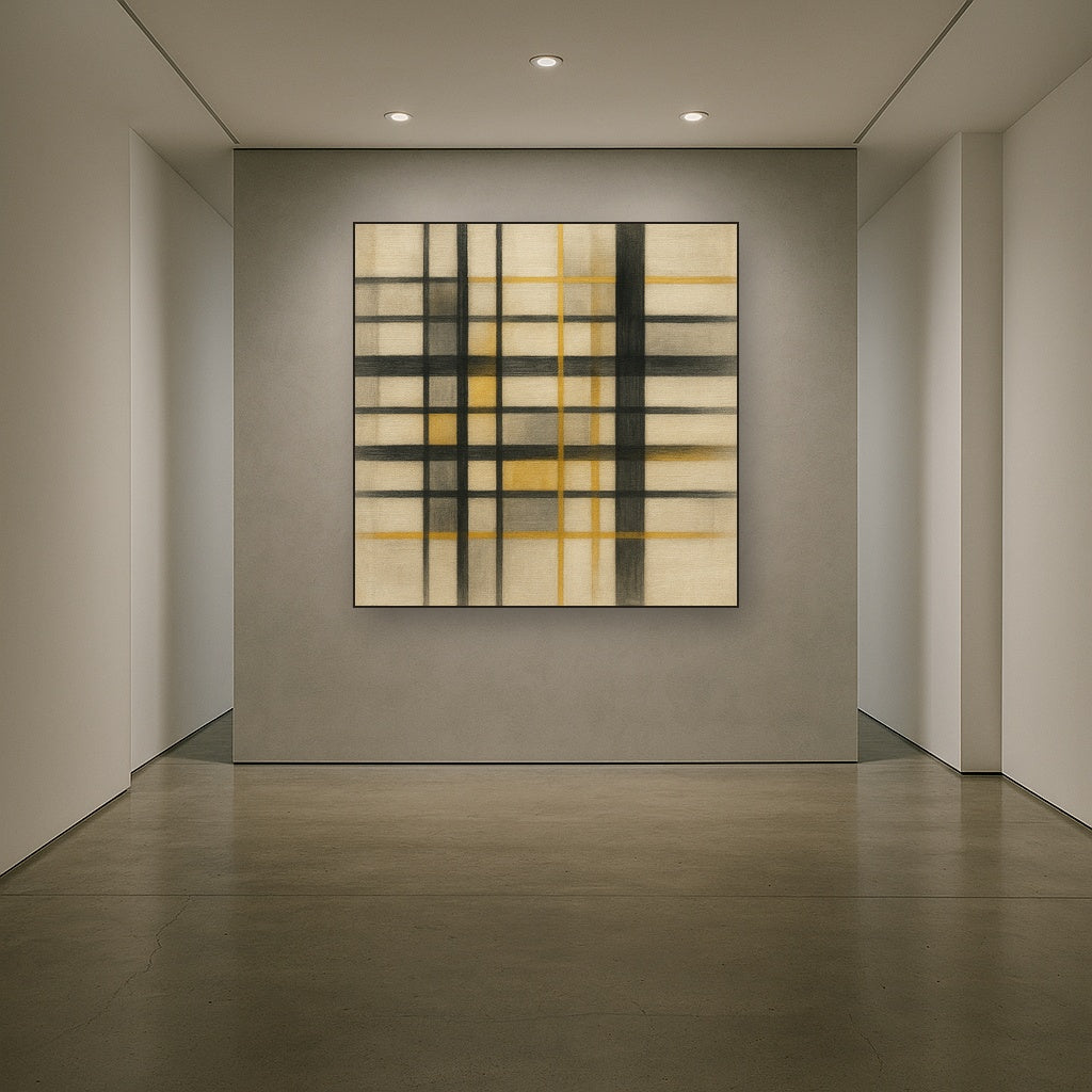 Abstract Woven Line Matrix in Charcoal & Gold No. 2 Fine Art Oil Painting - View 5