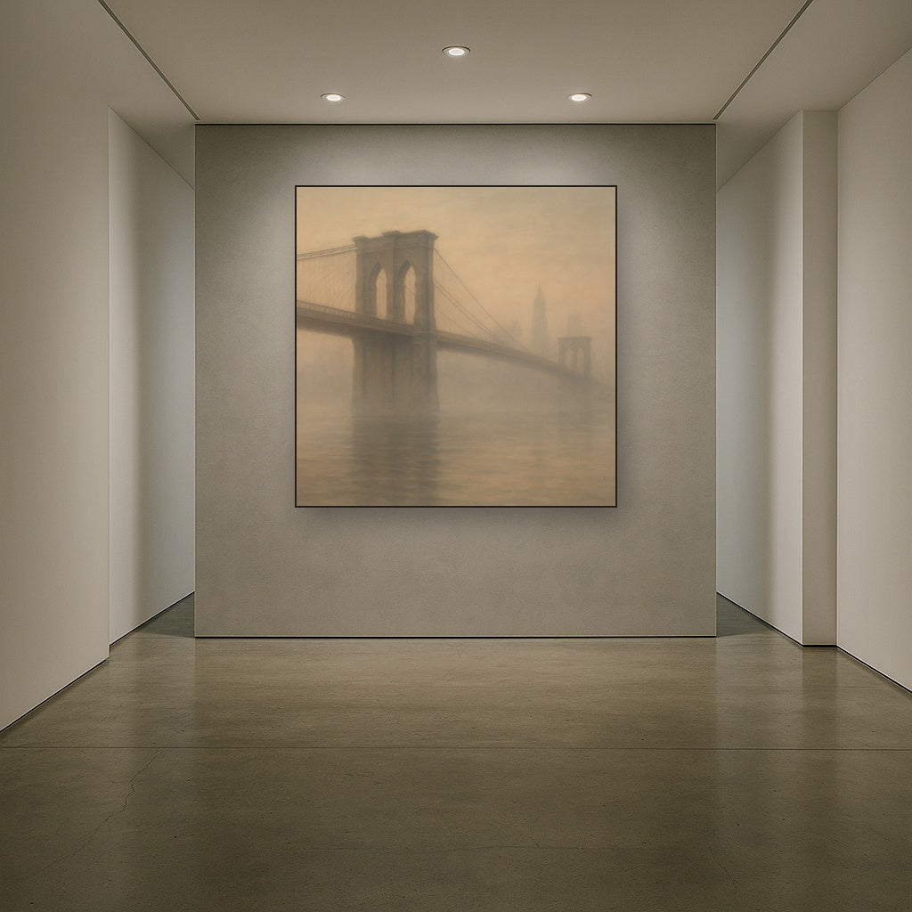 Brooklyn Bridge in Morning River Mist No. 16 Oil Painting - View 5